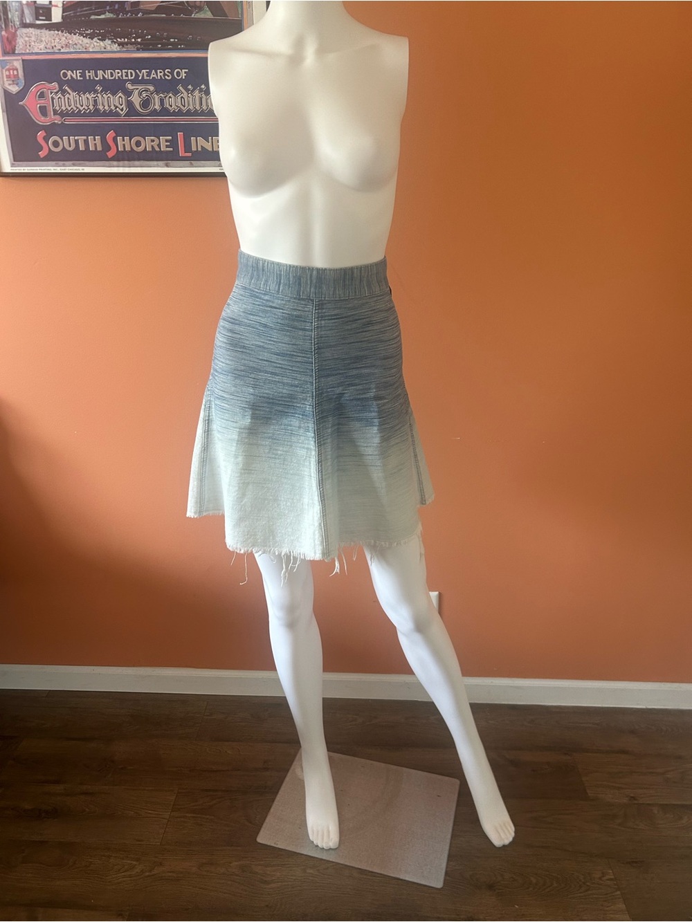 ALLSAINTS “JINA” light indigo ombré denim style a-line skirt